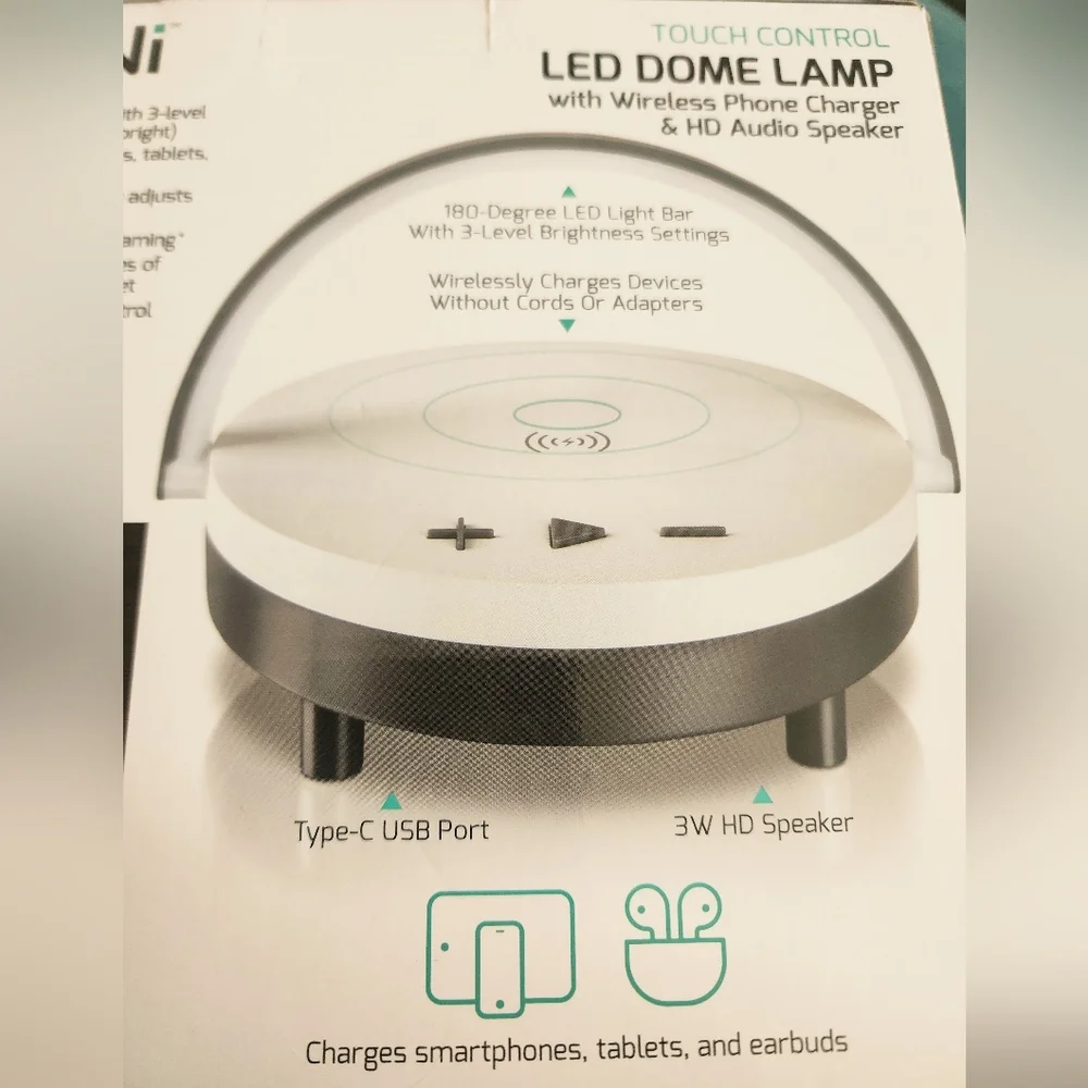 Nizoni LED DOME LAMP w/wireless Phone Charger & HD Audio Speaker